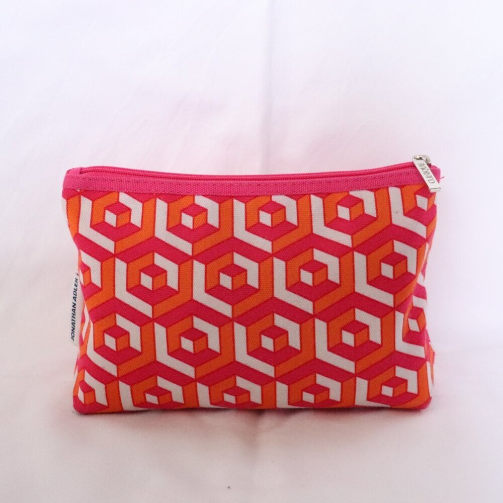 Clinique J. Adler‎ Pink Geometric Cosmetic Toiletry Makeup Travel Zipper Bag